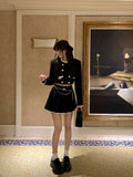 Autumn Vintage Suit Korean Fashion 2 Piece Dress Set Black Y2k Mini Skirt Woman + Elegant Crop Tops Casual Casual