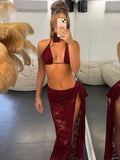 Three-Point Solid-Colored Strap Bikini Set Sexy Split Swimsuit Woman 2025