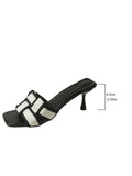Women's Contrast Color Stiletto Heeled Sandals Fashion Square Toe Dress Pumps Stylish Slip On