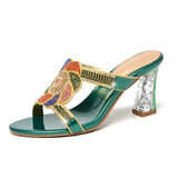 Diamond Sandals, Women's High-Heeled Slippers, Summer Rough Heels With Diamond-Encrusted Crystals, Fashionable Heels, Sandals And