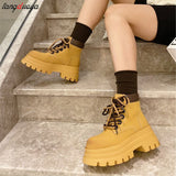 Winter Boots Medium Heel Comfortable Ankle Ladies Boots 2023 Designer Shoes Solid Colors Lace-Up Chaussure Femme