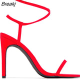 2023Women Sandals Sexy Thin High Heels Shoes V Shape Design Fashion Square Toe Ladies Ankle Strap Thong Sandals Shoes