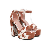 Platform Sandals Women 2023 Chunky High Heels Flock Fashion Cow Print Sexy Pumps Shoes Casual Zapato