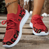 Leopard Print Breathable Sneaker Women Comfort Non Slip Knitted Casual Falts Woman Lightweight Plus Size Walking