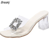 Women's Slippers New Summer Fashion Thick Heels Women's Outer Wear Rhinestone Snake Pattern High Heels Plus Size