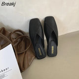 Half Drag Slippers Square Toe Sandals 2022 Spring/Summer Outside Wear Casual Soft Bottom Mules Low Heel Sapatos