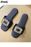 Women's Slippers Summer 2023 Rhinestones Flat Elegant Sandals Female Fashion Outdoor Beach Shoes Slides Chanclas Mujer