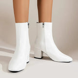 White High Heels Ankle Boots for Women 2023 Autumn PU Leather Square Toe Short Boots Woman Fashion Thick Heels Botas