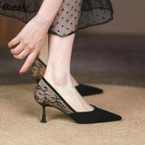 Summer Pointed High Heels Women Shoes Sexy Lace Stitching Fashion Pumps French Retro Elegant Ladies Shoes Chaussure
