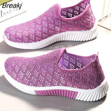 Mesh Comfortable Women Shoes Breathable Hollow Sports Walking Sneakers Casual Flat Ladies Solid Shoes