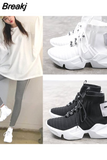 Sneakers Women 2023 New Spring Hidden Wedge Sock Shoes Woman Thick Bottom High Top Shoe Female Tennis 40 White