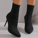 Shoes for Female Slip-on Knitted Women's Ankle Boots Super Thin Heels Casual Women's Shoes High Heel Ladies Stretch