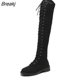 Sexy Ladies Lace Up Over The Knee Boots Plus Size 43 Platfrom Long Boots Women Shoes Thigh High Boots zapatos de