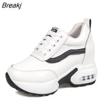 Women's Vulcanized shoes Autumn Leather Chunky Shoes Woman Platform Height Increased Sneakers 8CM Thick Sole Wedges sports