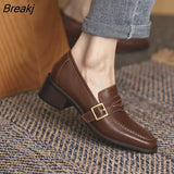 Spring Autumn Square Head Belt Buckle Loafers Women's New Retro Small Leather Comfortable Shoes All-match Single