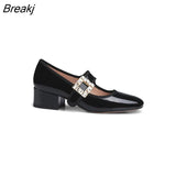 New In Autumn Winter Vintage Velvet Patent Leather Rhinestone Square Buckle Flat Bottom Mary Jane Shoes Women