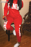 Casual PINK Letter Print Top And Pants Two Piece Sets Fall Winter O Neck Long Sleeve Matching Outfits Female