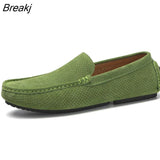 Summer Men Loafers Genuine Casual Shoes Fashion Slip On Driving Shoes Breathable Moccasins Green Suede