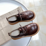 Girl Thick Bottom Small Leather Shoes British Style Round Head Flat Shoes Literary Retro Brogue Shoes Original