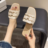Women's Summer 2024 New PU Leather Fashion Simple Solid Color Sandals Daily Casual Open Toe Women Slippers Zapatos