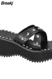 Design Gothic Style Vampire Cosplay Platform Wedges Woman Shoes Sandals Summer Cosy Fashion Women Shoes Slipper