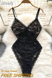 Fashion Summer Bodysuit Women Sexy Black Hollow Out Floral Lace Jumpsuit V-neck Spaghetti Strap Sleeveless Bodycon Body