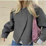 Brown Cropped Cotton Jackets Casual Fashion Long Seeve Cardigan Coat Women 2023 Ins New Commuter Female's Woolen
