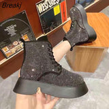 Women's Boots 2021 New Fashion Rhinestone Boots Woman Thick-soled Martine Boots Platform Motorcycle Boots Female Short