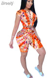 Women Tie Dye Print 2 Pieces Sets Tracksuits Crop Top Side Lace-Up Bandage Shorts Ladies Sexy Tracksuits Hollow