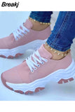 Sneakers Autumn Casual Breathable Solid Color Thick Sole Sneakers Fashion Running Walking Lace Up Sneakers Women Size