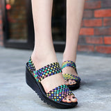 New Wedge Platform Weave Sandals Fashion Peep Toe Comforty Breathable Mom Shoes Female Casual Thick Bottom Sandalias