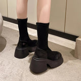 Autumn Winter Stretch Ankle Boots Women 2023 Slip On Chunky Platform Goth Boots Woman Thick Soled Short Booties