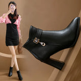 Breakj Short Boots High And Women's Boots Autumn Winter Rough And Fashion Water Drill Pendant Middle-Naught Mother Leather Boots Large Size