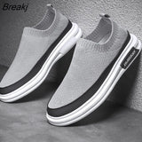 Breathable Slip on Sneakers Fashion Casual Platform Shoes Men Knitting Loafers Moccasins Slip Flats Non-slip Casual