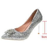 2024 Bling Silver Sequins Pumps for Women Rhinestone Party Wedding High Heels Shoes Woman Pointed Toe Thin Heel
