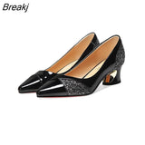 women fashion high quality snake skid pattern black pu leather office shoes lady cool high heel pumps for party