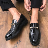 Men Dress Shoes Spring Autumn Slip on Patent Leather Male Loafers Pointed Toe Formal Shoe Large Size Flats Soft Luxury Mens