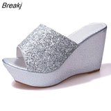 Women's Bling High Heel Pumps Ladies Mules Wedding Shoes Wedges Slides Party Sandals Platform Slipper Peep Toe Zapatos De