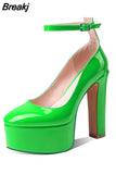 Pumps Round Toe Chunky Block Heel Ankle Strap With Heart 2023 Spring Brand New High Heels Mary Janes Women