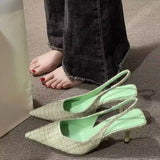 Breakj 2025 Summer New One-Word Buckle With High-Heeled Sandals Korean Tip Fine Heel Single Shoe