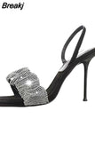Star Style Rhinestones Women's Sandals High Heels Slingback Ladies Stiletto Sexy Gladiator Sandals Summer Party Prom