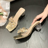 Slippers High Heels Crystal Sandals Women Summer New Pvc Woman Open Toe Slip on Strange Style Heeled Sandals