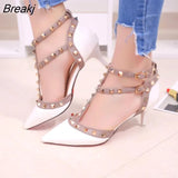 Women High Heels 2023 Summer Shoes Pointed Toe Pumps Sexy Rivet Ankle Strap Thin Heels Female Sandals Ladies Shoe Party