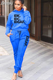 Fashion Hooded Clothes For Women Casual Letter Print Long Sleeve Top + Skinny Pants Two Piece Sets Female 2pcs