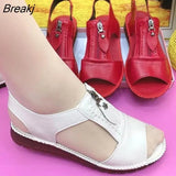 Women Sandals Zipper Flat Soft Pu Leather Sole Comfy Sandalias Summer Casual Mother Shoes Solid Color Plus Size Chaussure