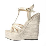 Breakj Shit Woven Twine Belt Women's Shoes Large Size Wedge Platform