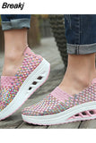 sneakers women shoes wedges increased thick platform shoes woman woven breathable casual sneakers