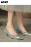 Women's Summer Footwear Stilito Pointed Toe Shoes for Woman 2023 with Medium Heels Office Black Normal Leather Casual Stylish