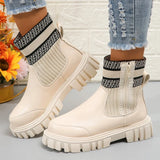 Platform Chelsea Boots for Women 2023 New Fashion Striped Knitted Ankle Boots Female Plus Size Autumn Winter Botas