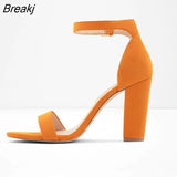 Women Sandals Open Toe Sexy Ankle Straps High Heels Summer Suede Thick Heel Pumps Dress Wedding